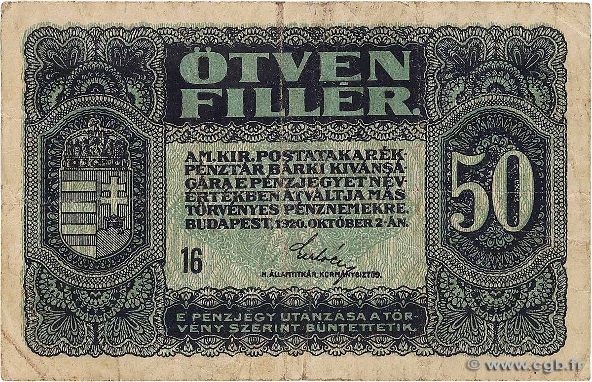 50 Filler UNGARN  1920 P.044 fS
