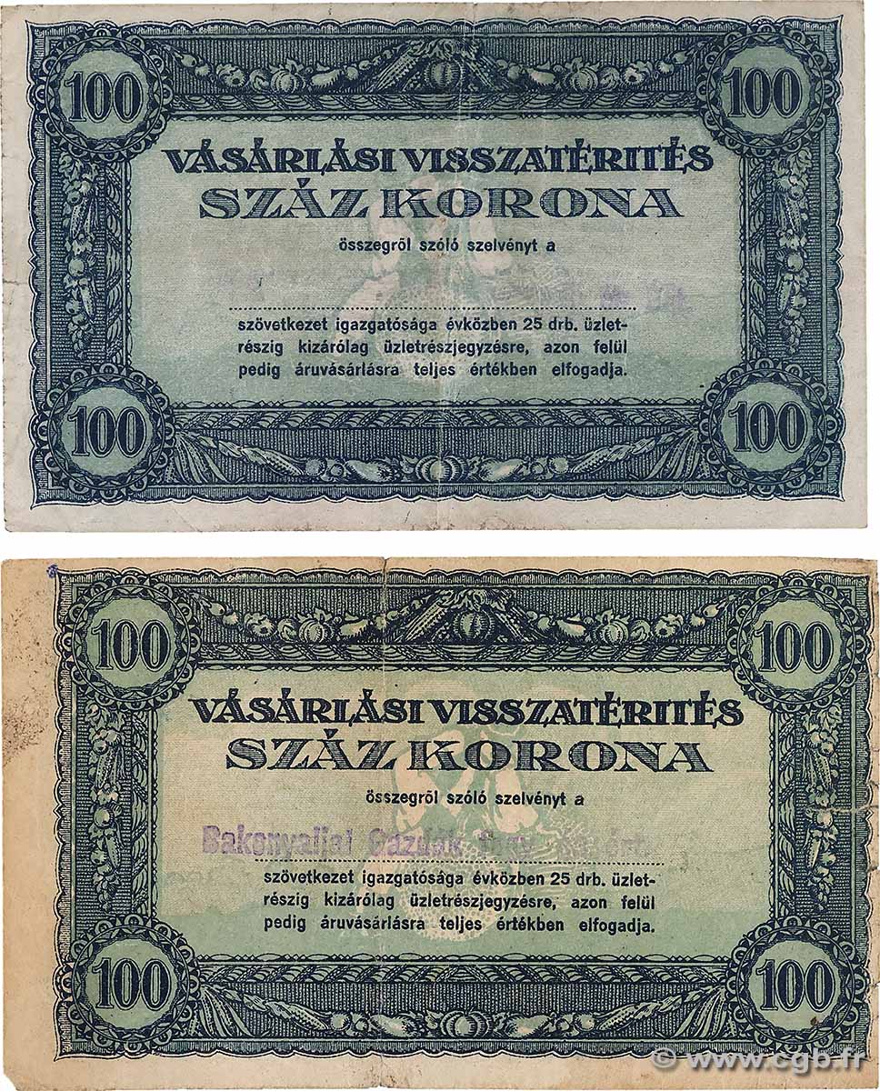 100 Korona Lot HONGRIE  1920 P.- TB