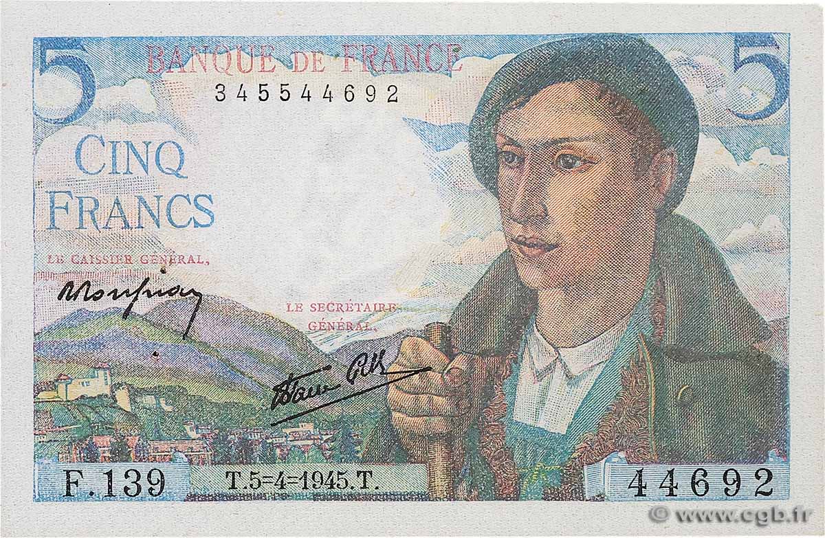5 Francs BERGER FRANKREICH  1945 F.05.06 fST