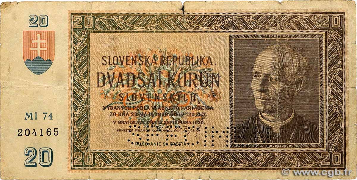 20 Korun Spécimen ESLOVAQUIA  1939 P.05s RC