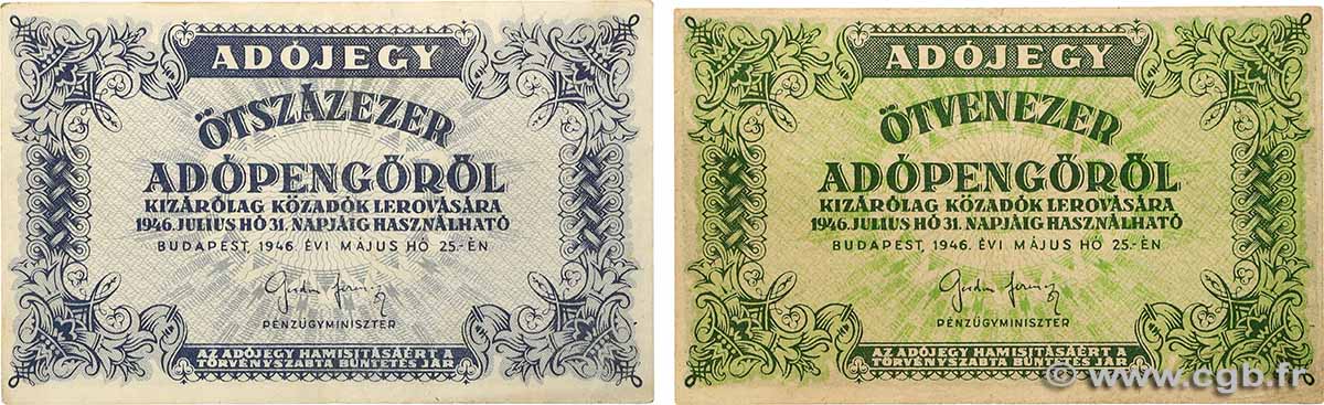 50000 et 500000 Adopengö Lot HONGRIE  1946 P.138c et P.139b pr.SUP