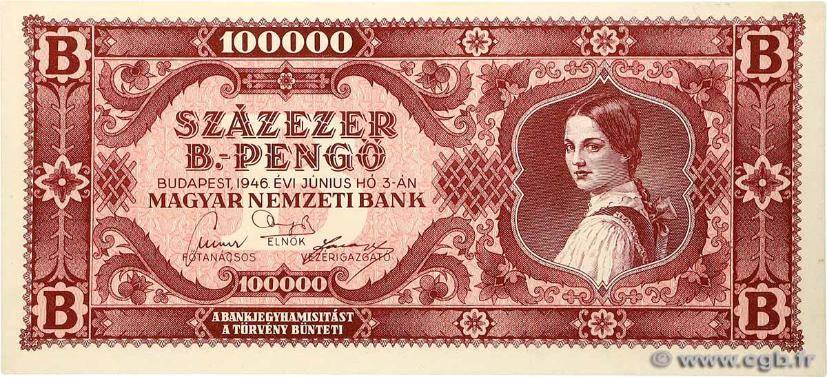 100000 B-Pengö HUNGRíA  1946 P.133 SC+
