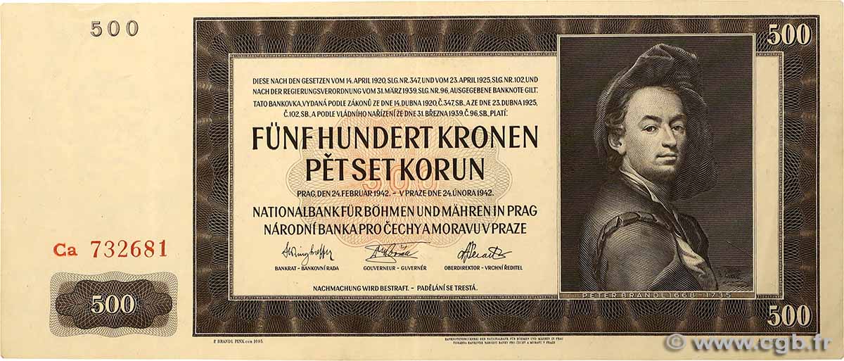 500 Korun BOHÊME ET MORAVIE  1942 P.11a SUP