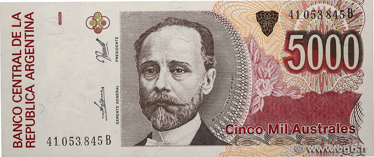 5000 Australes ARGENTINA  1989 P.330d UNC
