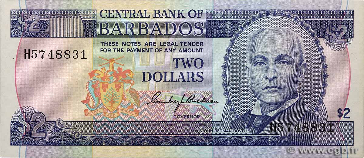 2 Dollars BARBADOS  1980 P.30a q.FDC