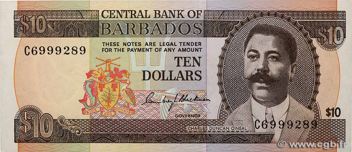 10 Dollars BARBADOS  1973 P.33a SPL+