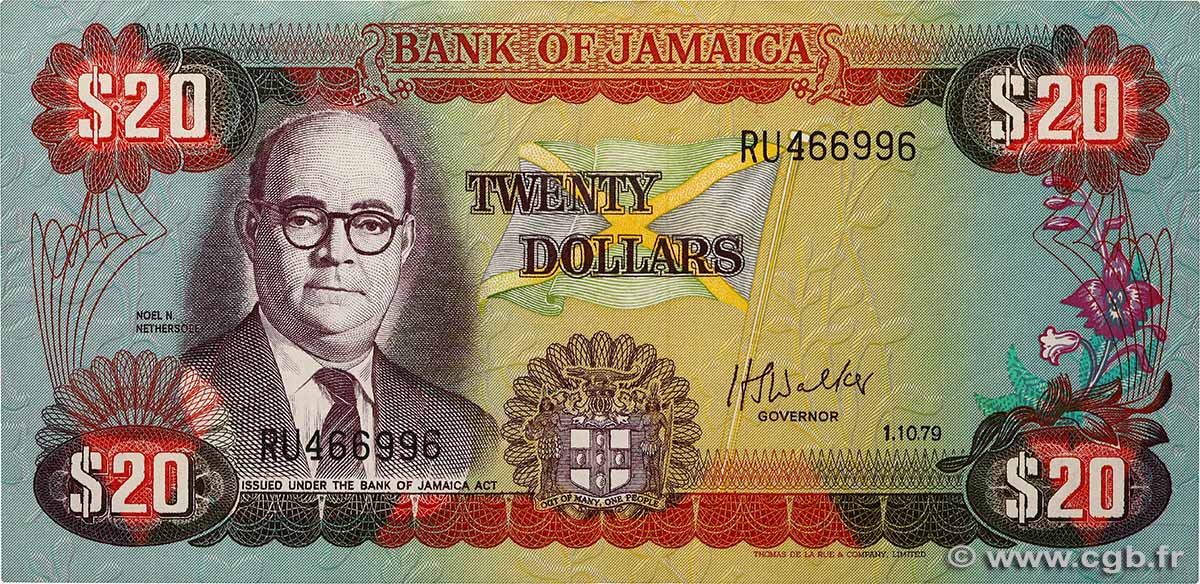 20 Dollars GIAMAICA  1979 P.68a q.SPL