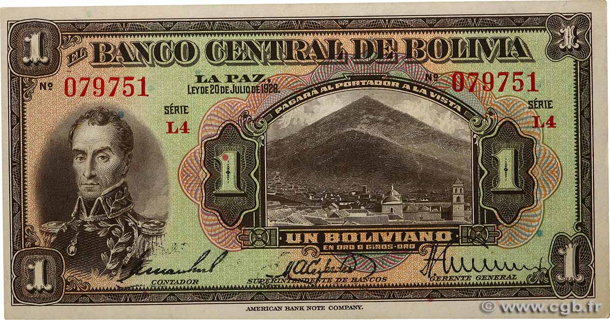 1 Boliviano BOLIVIA  1928 P.118a UNC-