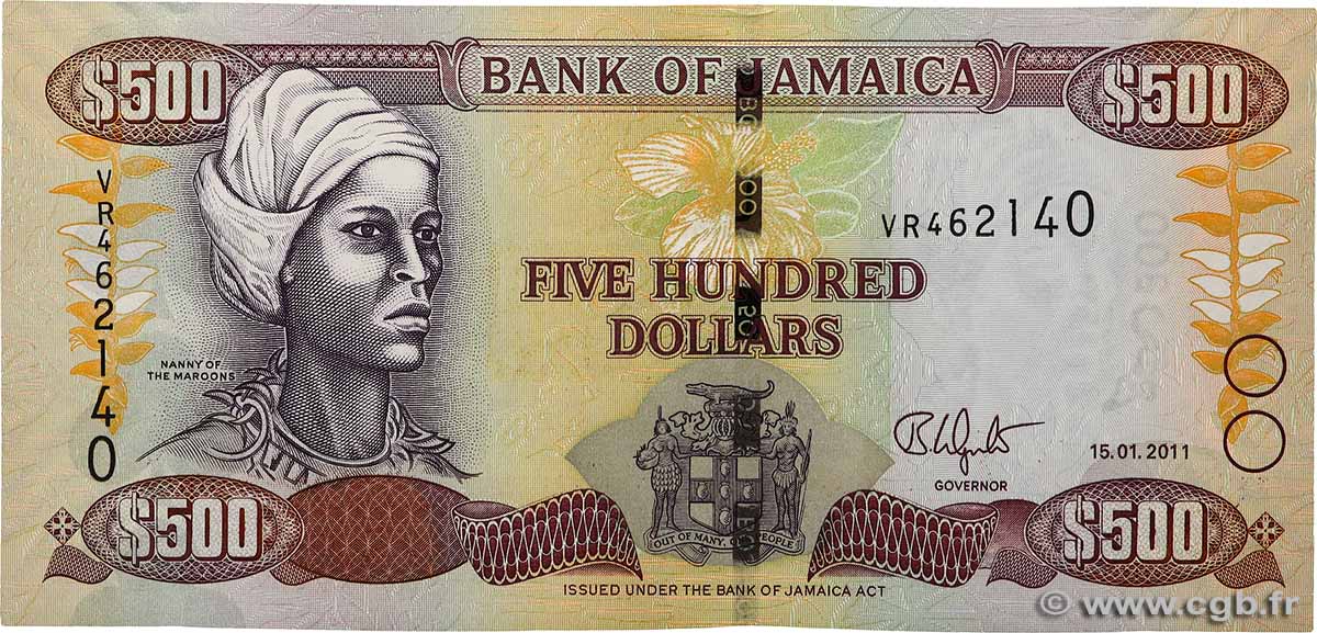 500 Dollars JAMAICA  2011 P.85h UNC-