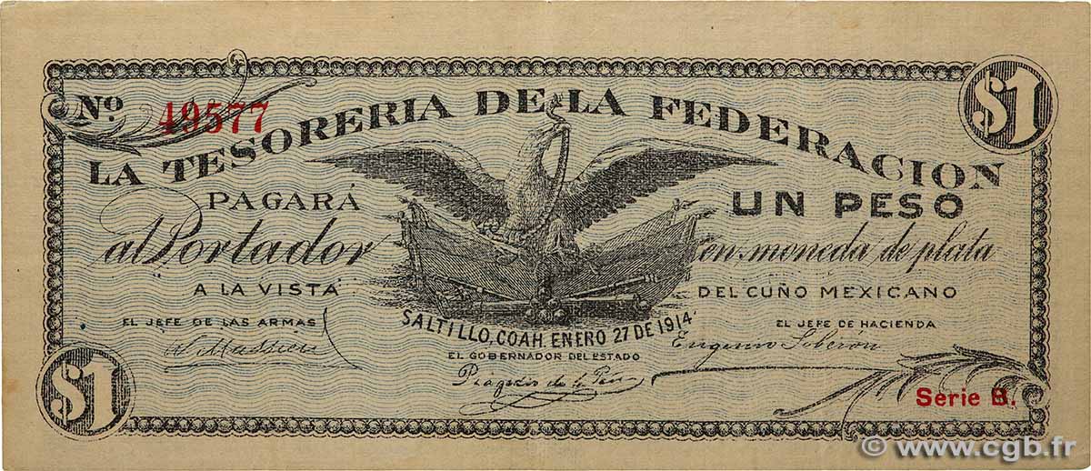 1 Peso MEXICO Saltillo 1914 PS.0645 BB