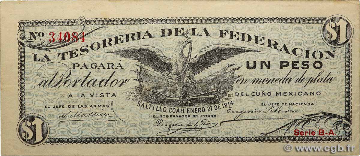 1 Peso MEXIQUE Saltillo 1914 PS.0645 TTB