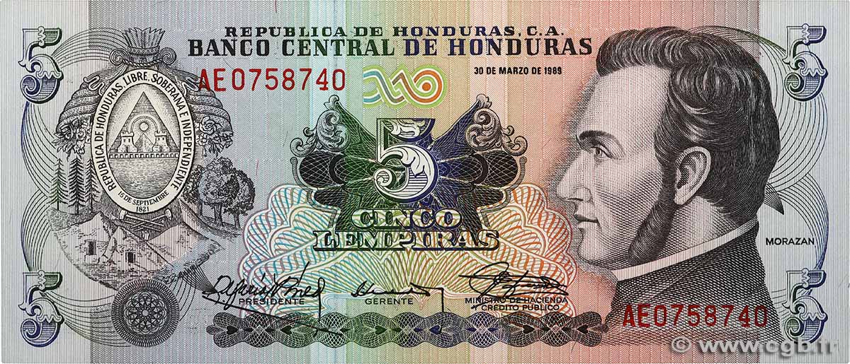 5 Lempiras HONDURAS  1989 P.063b NEUF