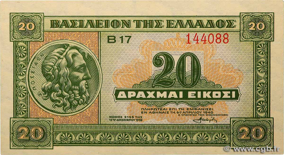 20 Drachmes GREECE  1940 P.315 UNC