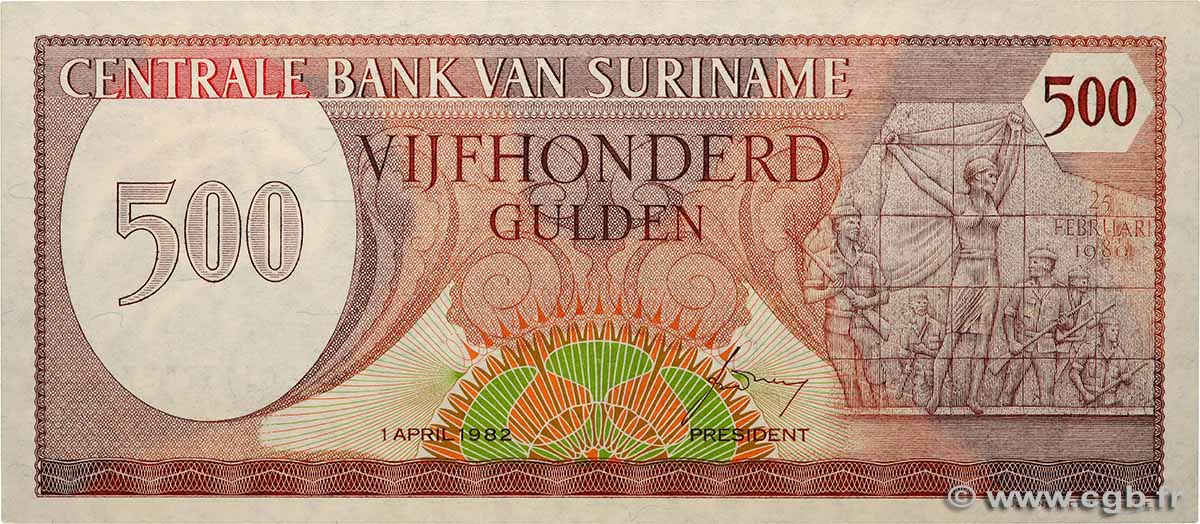 500 Gulden SURINAM  1982 P.129 pr.NEUF