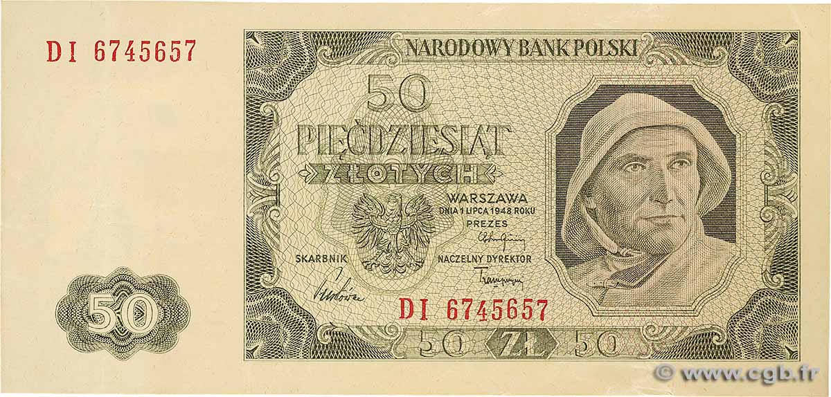 50 Zlotych POLAND  1948 P.138 VF