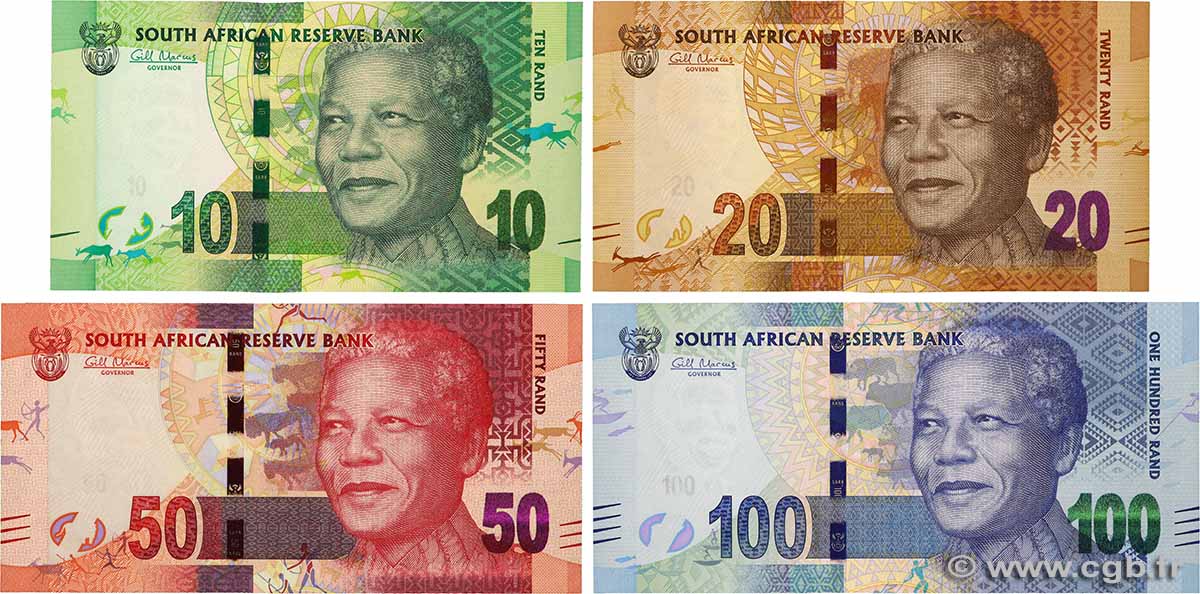 10 au 100 Rand Lot AFRIQUE DU SUD  2012 P.133 au P.136 NEUF