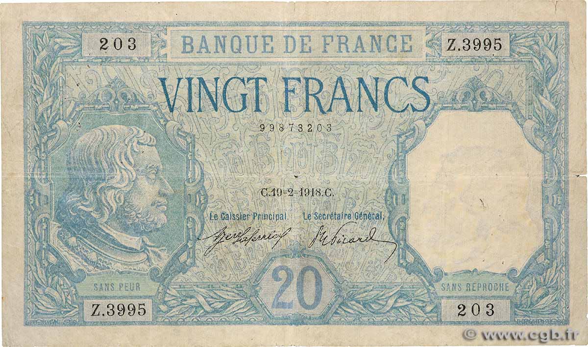 20 Francs BAYARD FRANKREICH  1918 F.11.03 fS