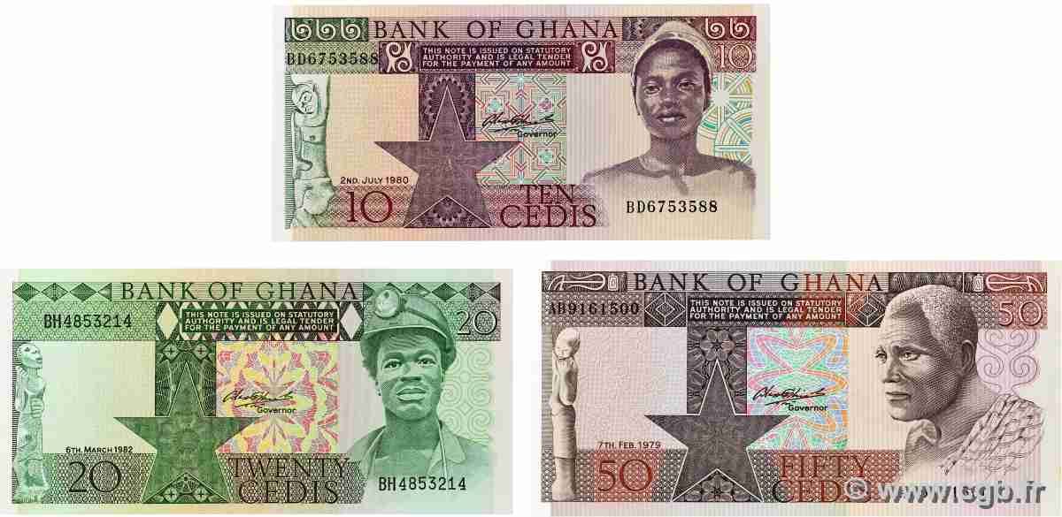 10, 20 et 50 Cedis Lot GHANA  1979 P.20c, P.21c et P.22a fST+