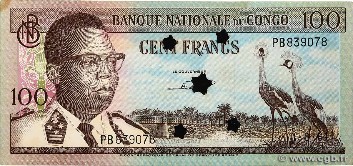 100 Francs Annulé REPúBLICA DEMOCRáTICA DEL CONGO  1964 P.006s SC+