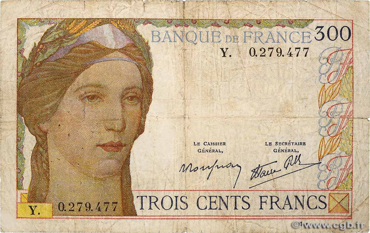 300 Francs FRANCE  1939 F.29.03 G