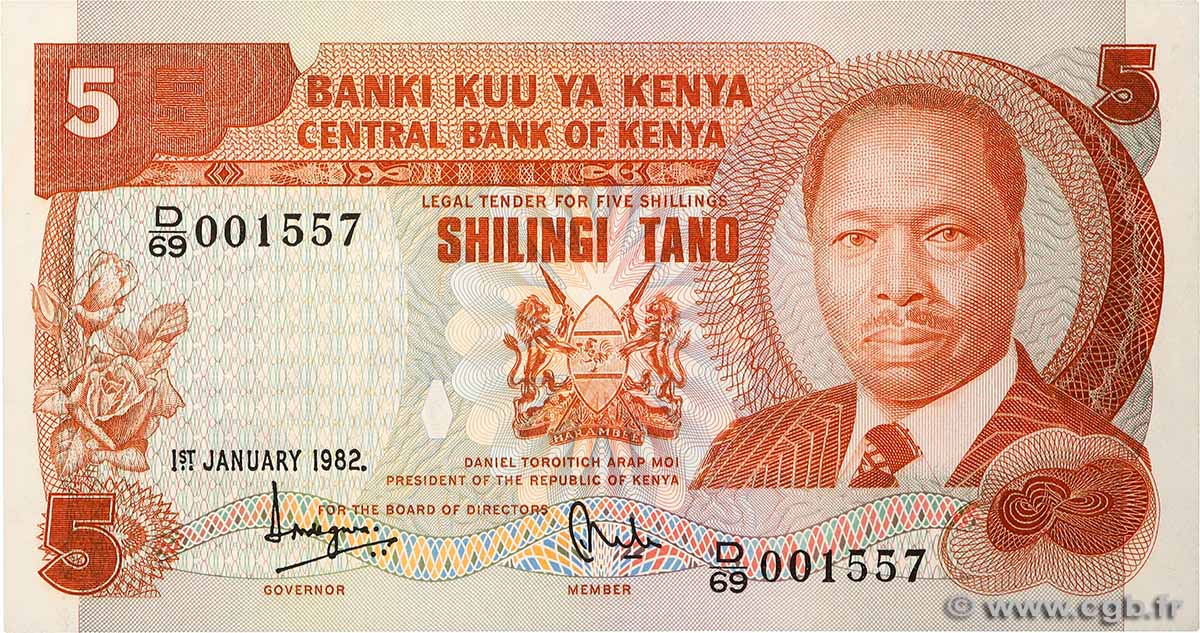 5 Shillings Numéro spécial KENYA  1982 P.19b NEUF
