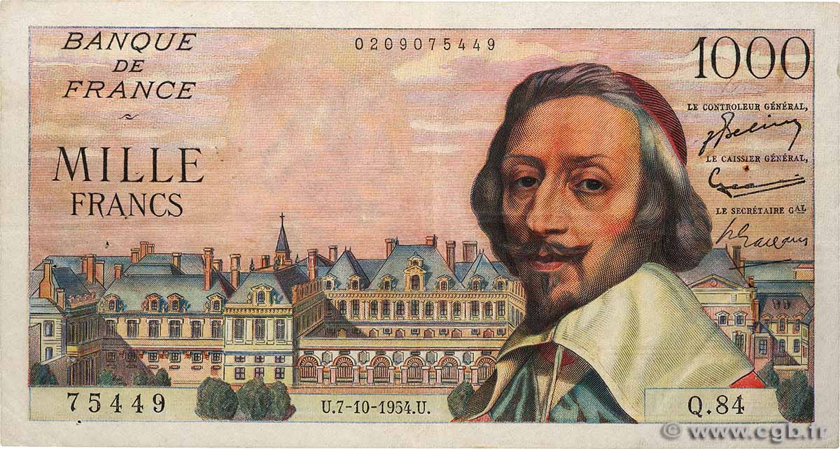 1000 Francs RICHELIEU FRANCE  1954 F.42.08 TTB