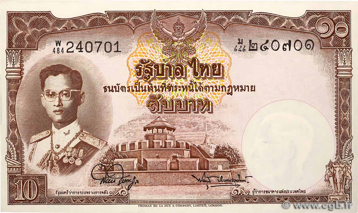 10 Baht TAILANDIA  1953 P.076d SC+