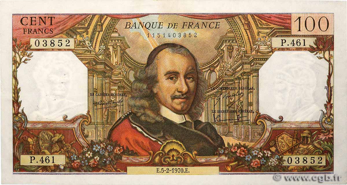 100 Francs CORNEILLE FRANCIA  1970 F.65.30 MBC+