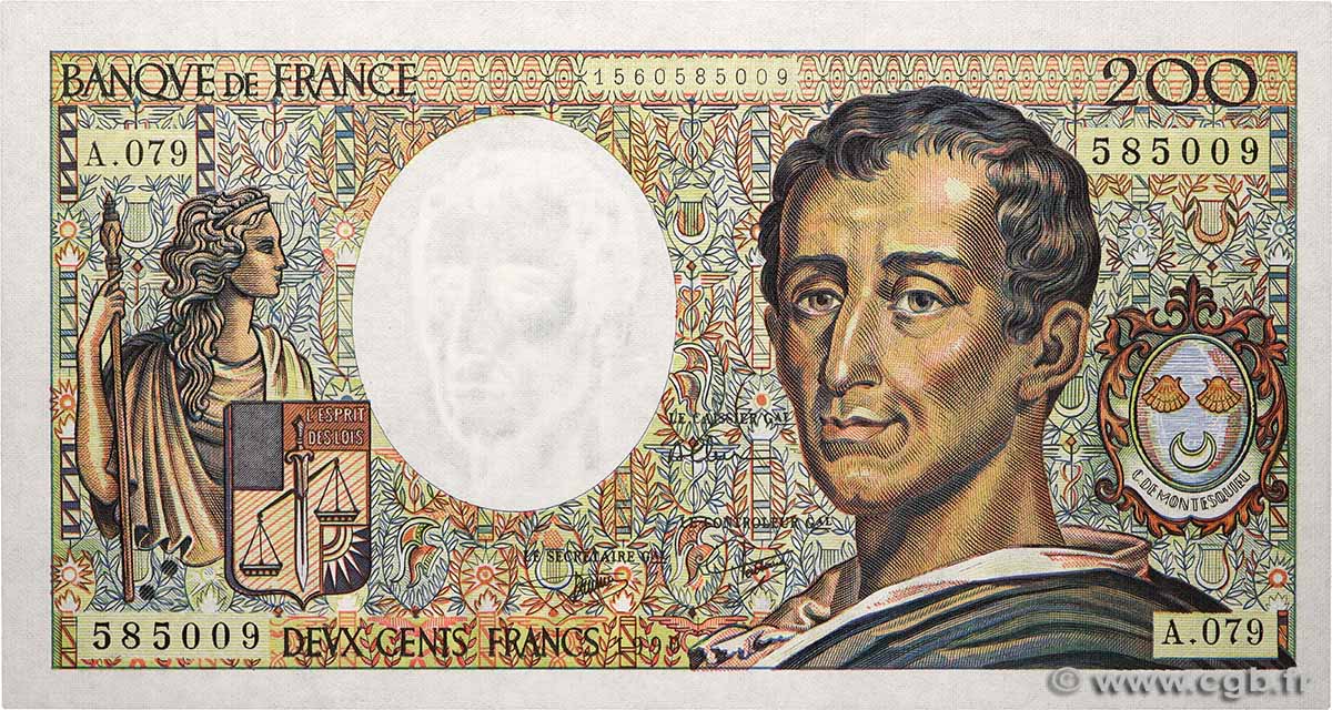 200 Francs MONTESQUIEU FRANCE  1990 F.70.10a AU