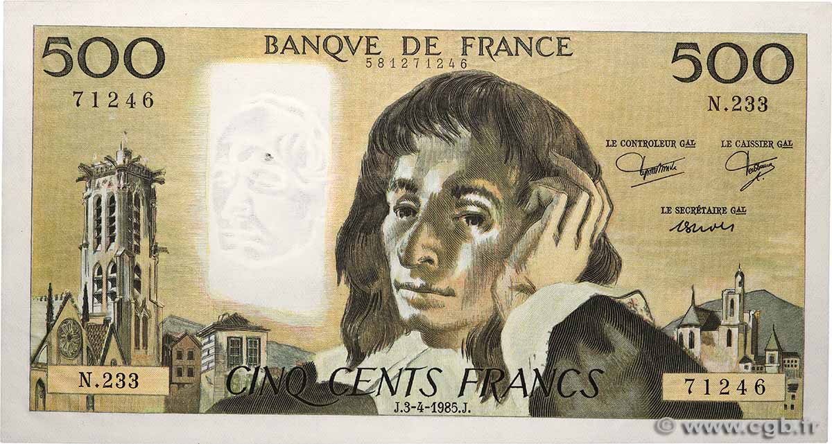 500 Francs PASCAL FRANKREICH  1985 F.71.33 VZ+