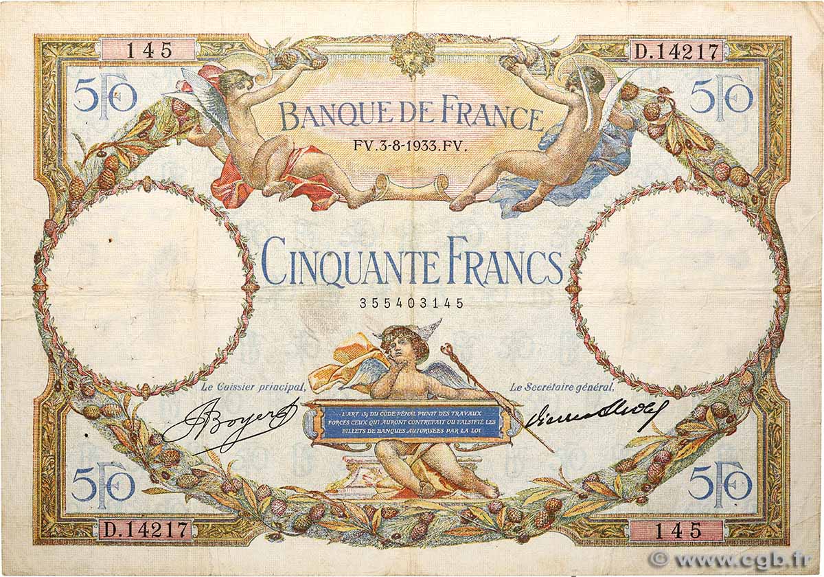 50 Francs LUC OLIVIER MERSON type modifié FRANCE  1933 F.16.04 F