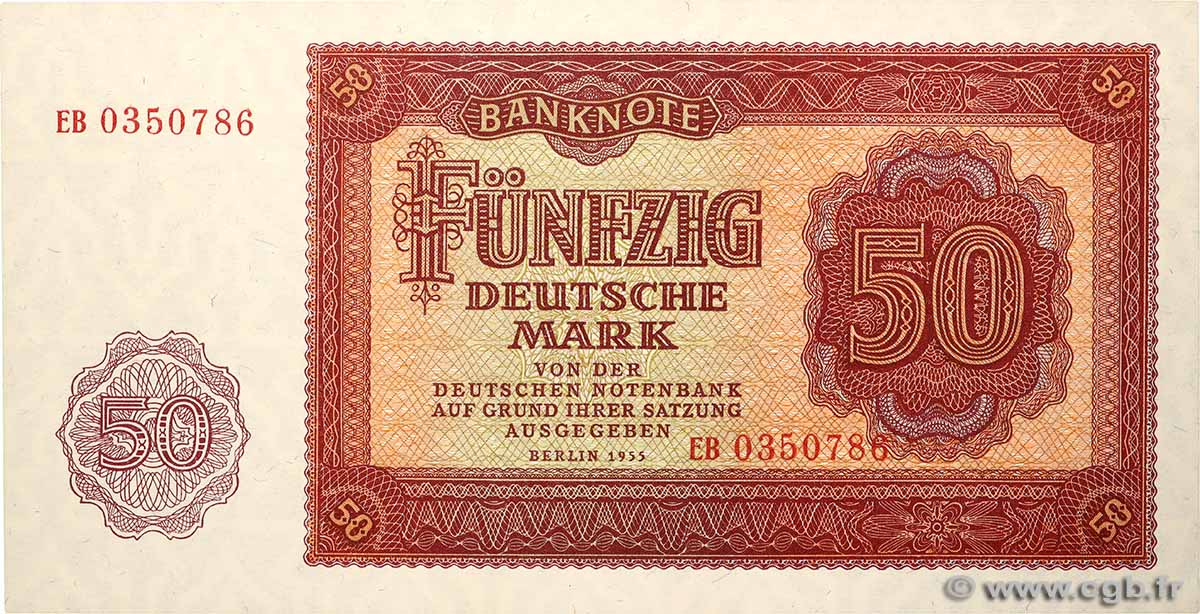 50 Deutsche Mark ALLEMAGNE RÉPUBLIQUE DÉMOCRATIQUE  1955 P.20a NEUF