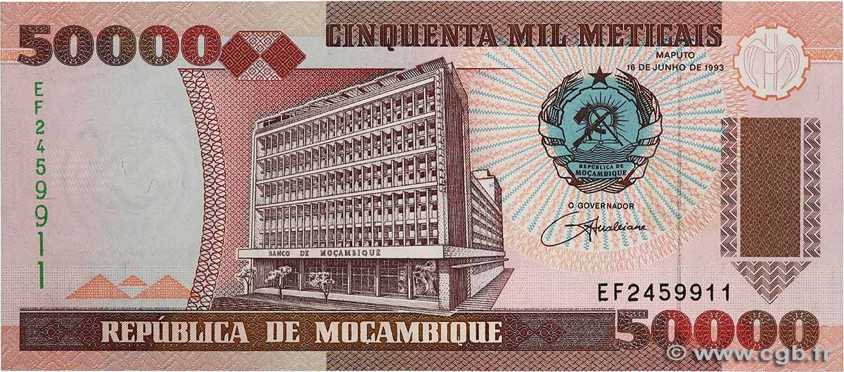 50000 Meticais MOZAMBIK  1993 P.138 fST+