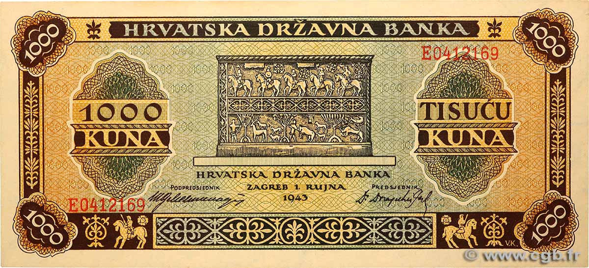 1000 Kuna KROATIEN  1943 P.12a ST