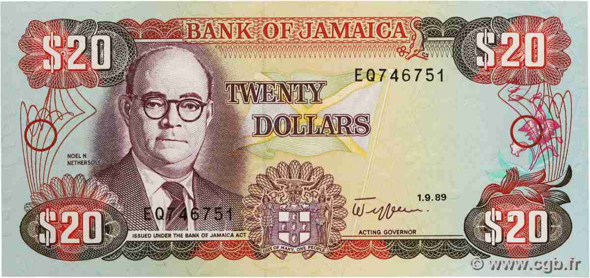 20 Dollars JAMAIKA  1989 P.72c ST