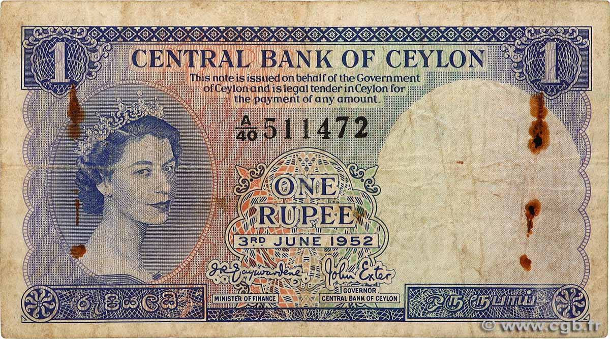 1 Rupee CEYLON  1952 P.049 F