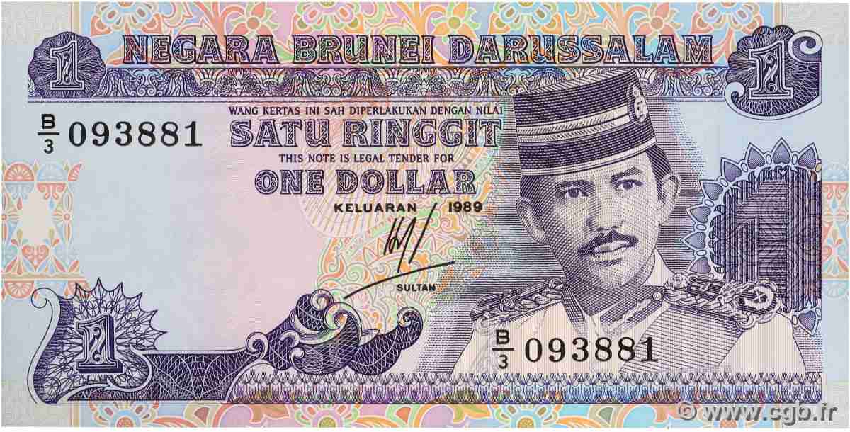 1 Ringgit - 1 Dollar BRUNEI  1989 P.13a ST