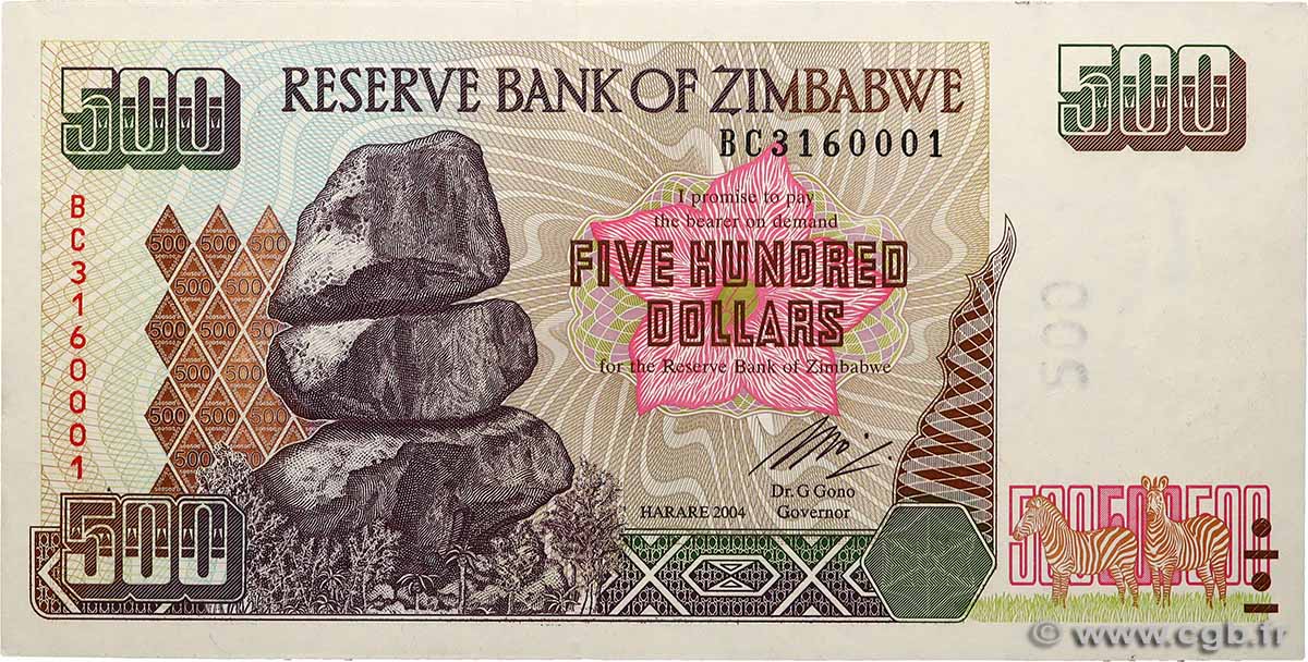500 Dollars ZIMBABWE  2004 P.11b AU+