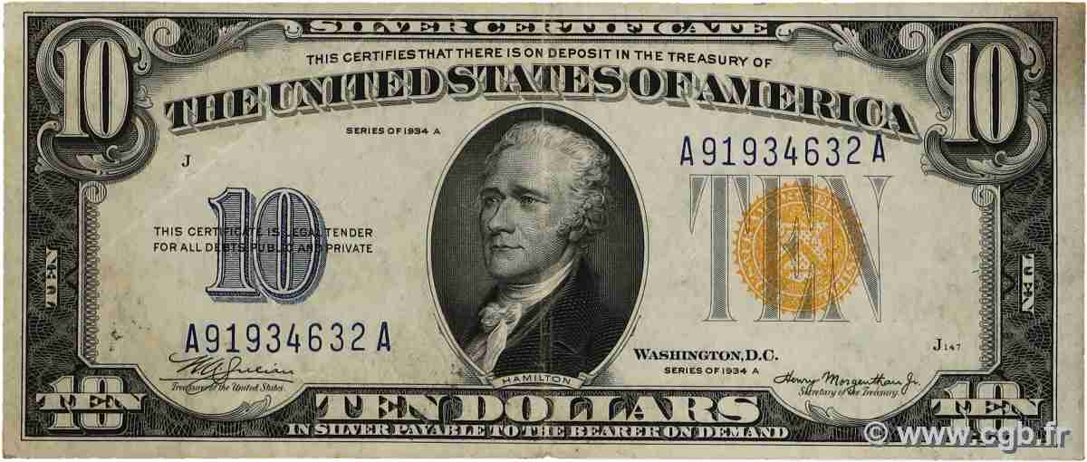 10 Dollars ÉTATS-UNIS D&nbsp;AMÉRIQUE  1934 P.415Y TTB+