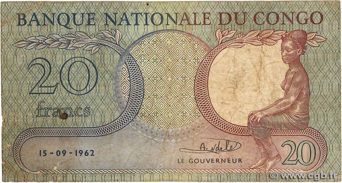 20 Francs DEMOKRATISCHE REPUBLIK KONGO  1962 P.004a fS