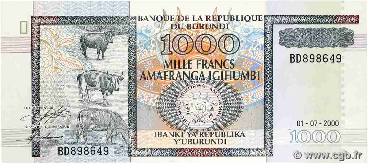 1000 Francs BURUNDI  2000 P.39 UNC