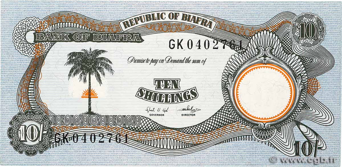 10 Shillings BIAFRA  1968 P.04 UNC