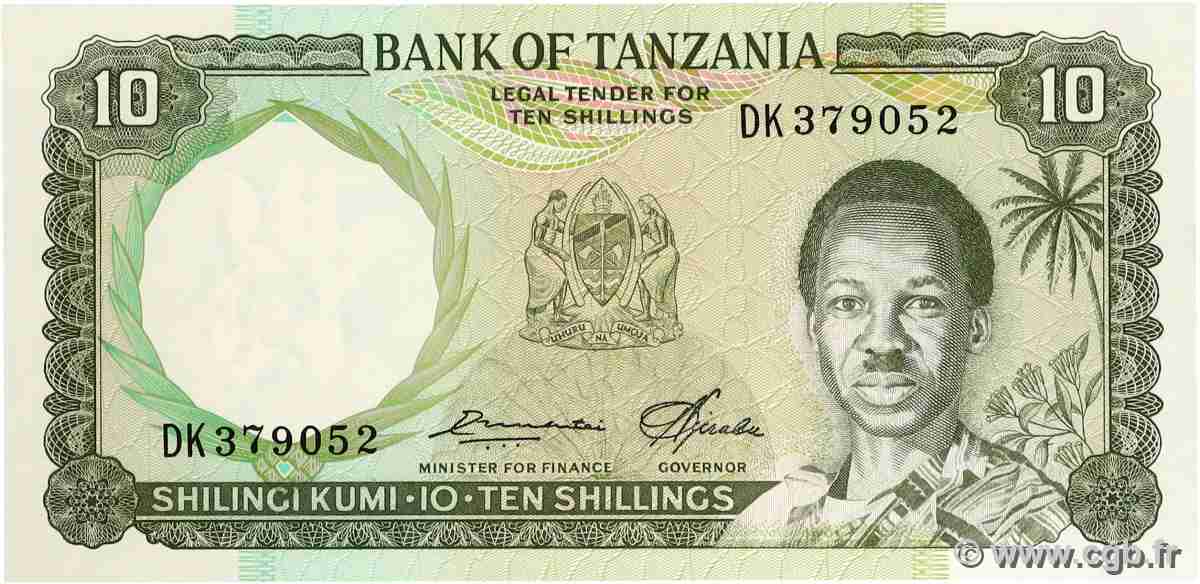 10 Shillings TANZANIA  1966 P.02e UNC