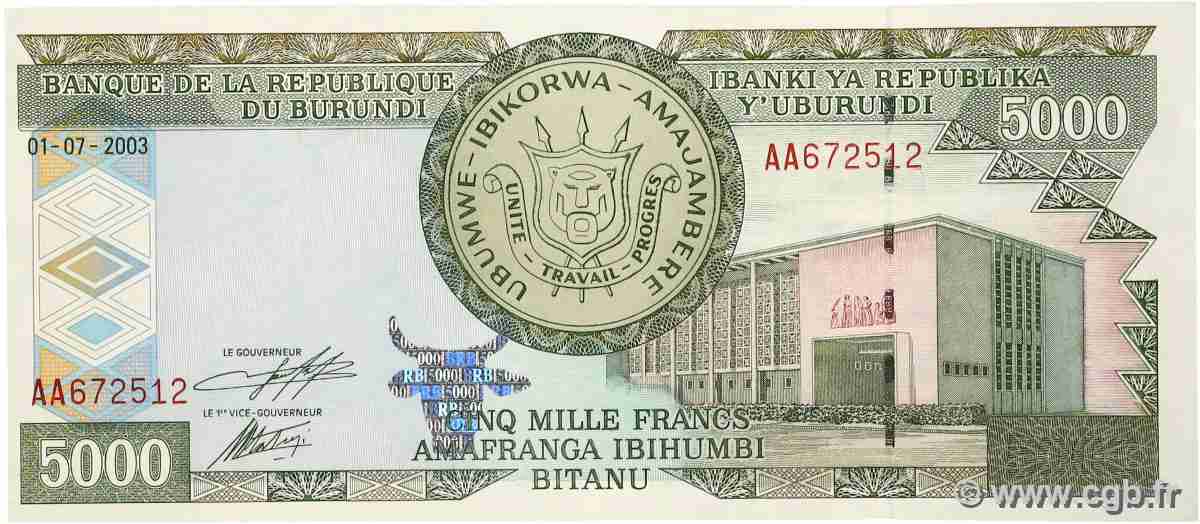 5000 Francs BURUNDI  2003 P.42b UNC-
