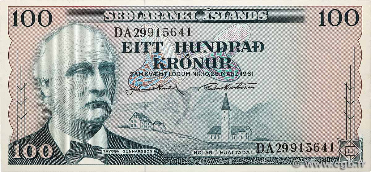 100 Kronur ICELAND  1961 P.44a UNC-