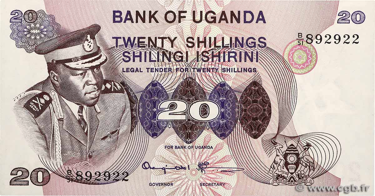 20 Shillings UGANDA  1973 P.07c q.FDC