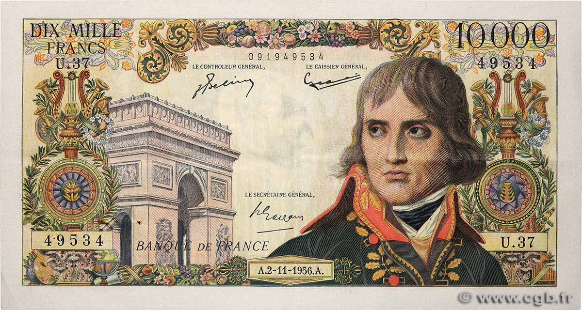 10000 Francs BONAPARTE FRANKREICH  1956 F.51.05 fVZ