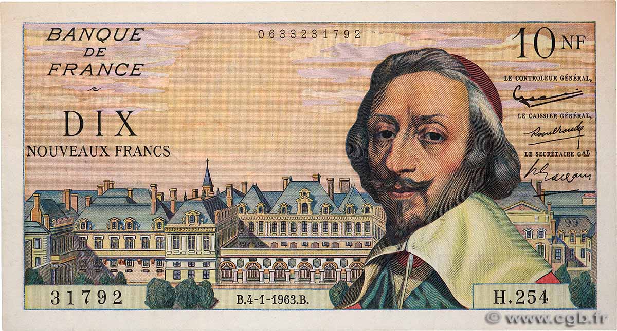 10 Nouveaux Francs RICHELIEU FRANKREICH  1963 F.57.22 fVZ