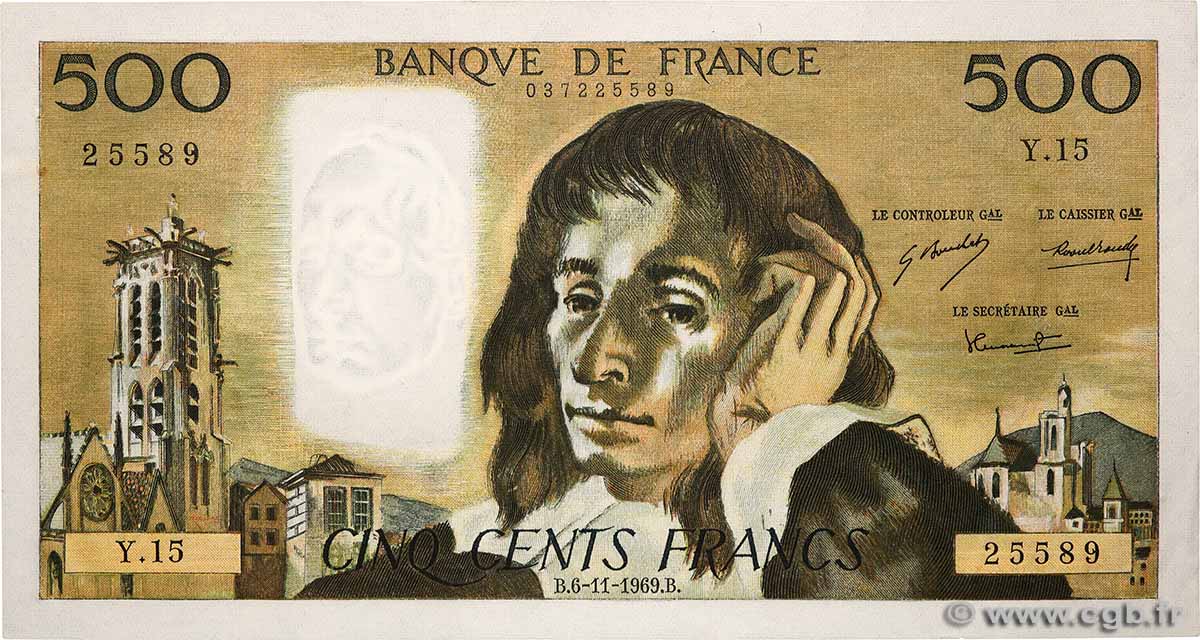 500 Francs PASCAL FRANKREICH  1969 F.71.04 VZ+