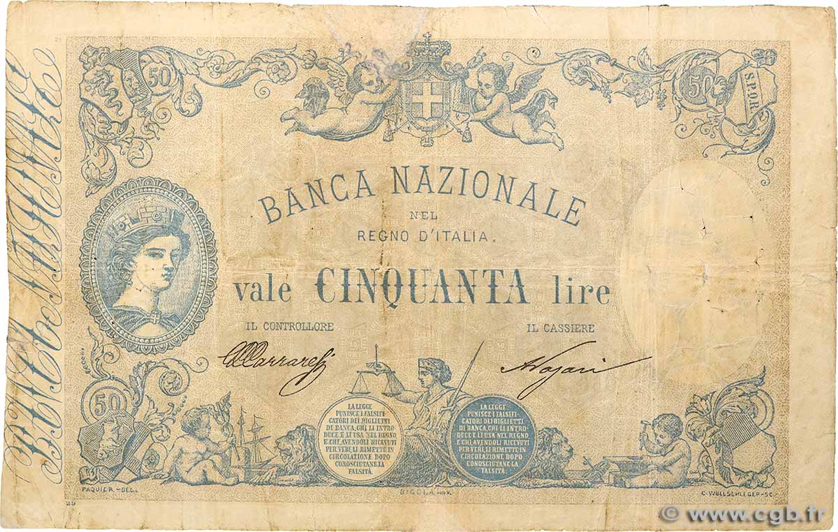 50 Lires ITALY  1891 PS.741 VG